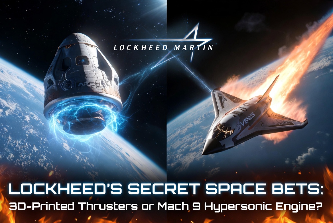 Editorial illustration of advanced propulsion concepts including in-space thrusters and hypersonic flight